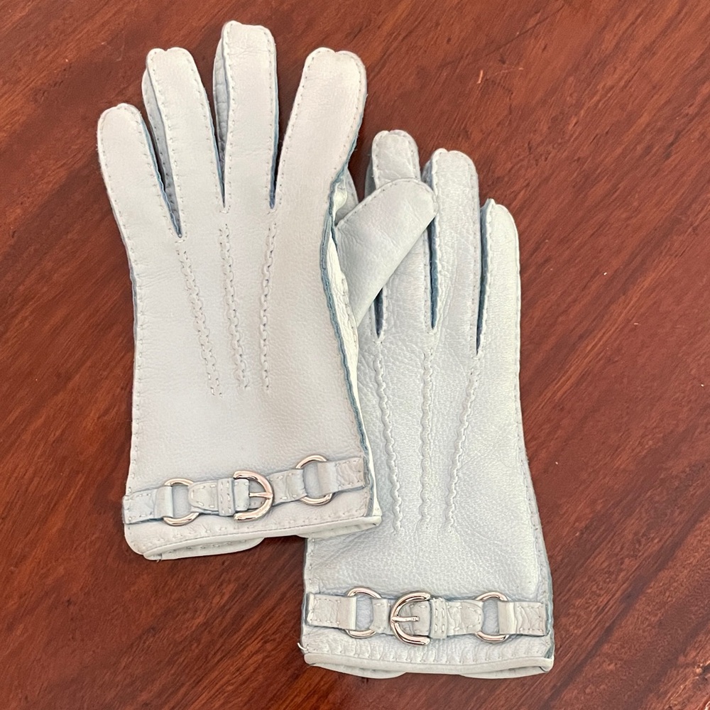 Coach light Blue Leather Gloves with Silver Accents